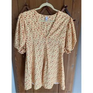Sokie Collective yellow floral button-down flare ruffled dress